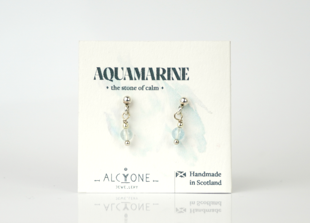 Tiny Aquamarine Earrings | Dainty Crystal for Calm and Peace