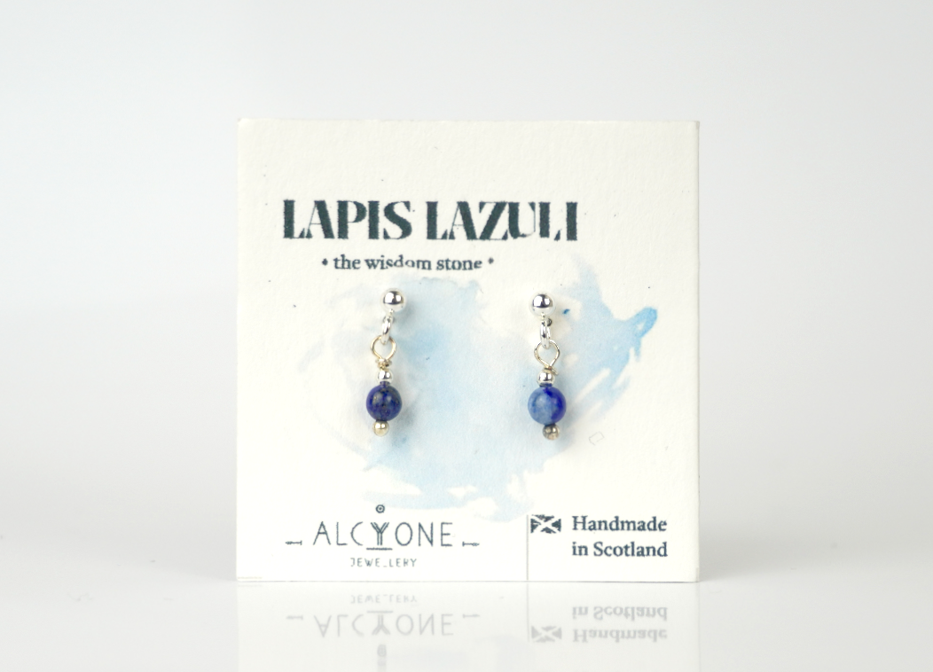Tiny Lapis Lazuli Earrings | Dainty Crystal for Wisdom & Intuition