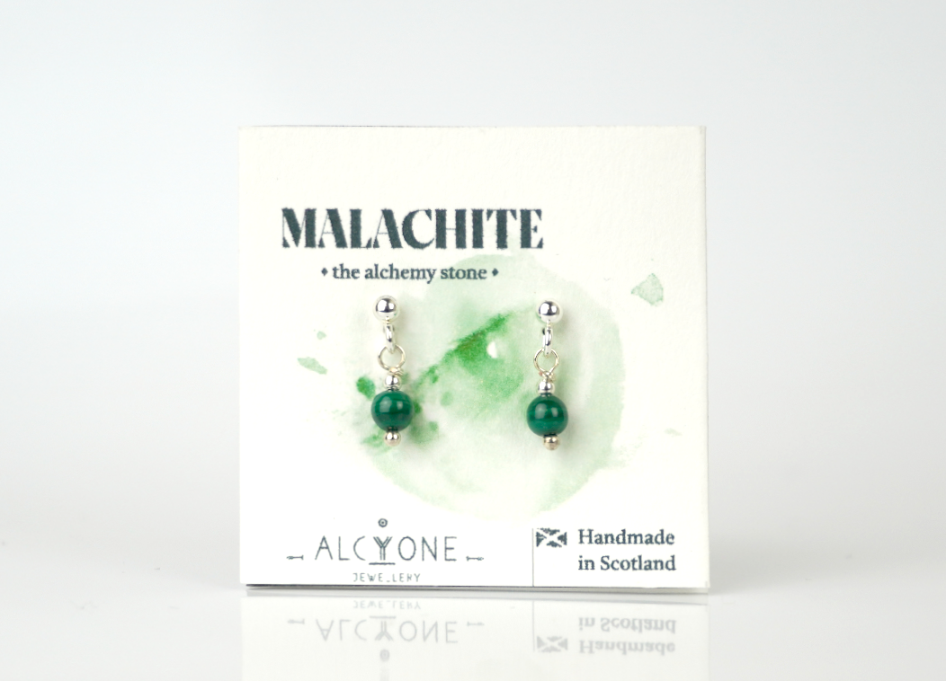 Tiny Malachite Earrings | Dainty Crystal for Transformation and Self Love