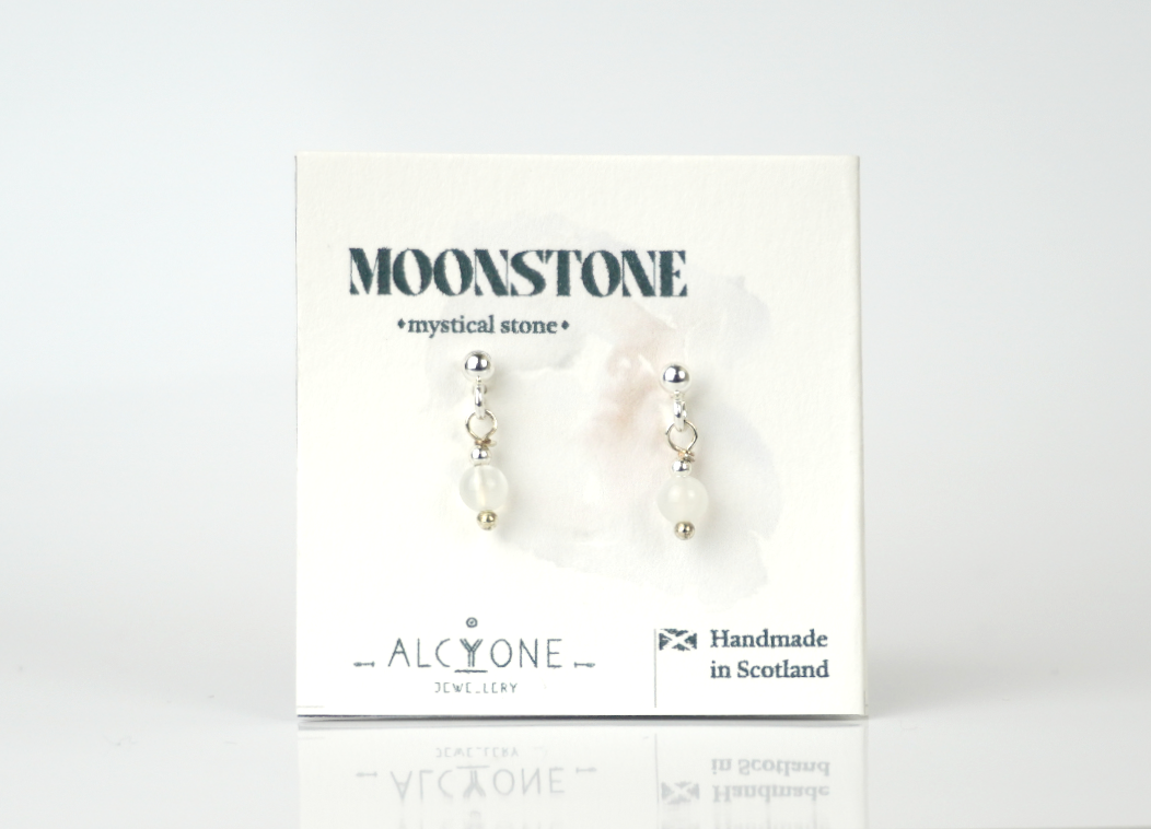 Tiny Moonstone Earrings | Dainty Crystal for Intuition and Calm