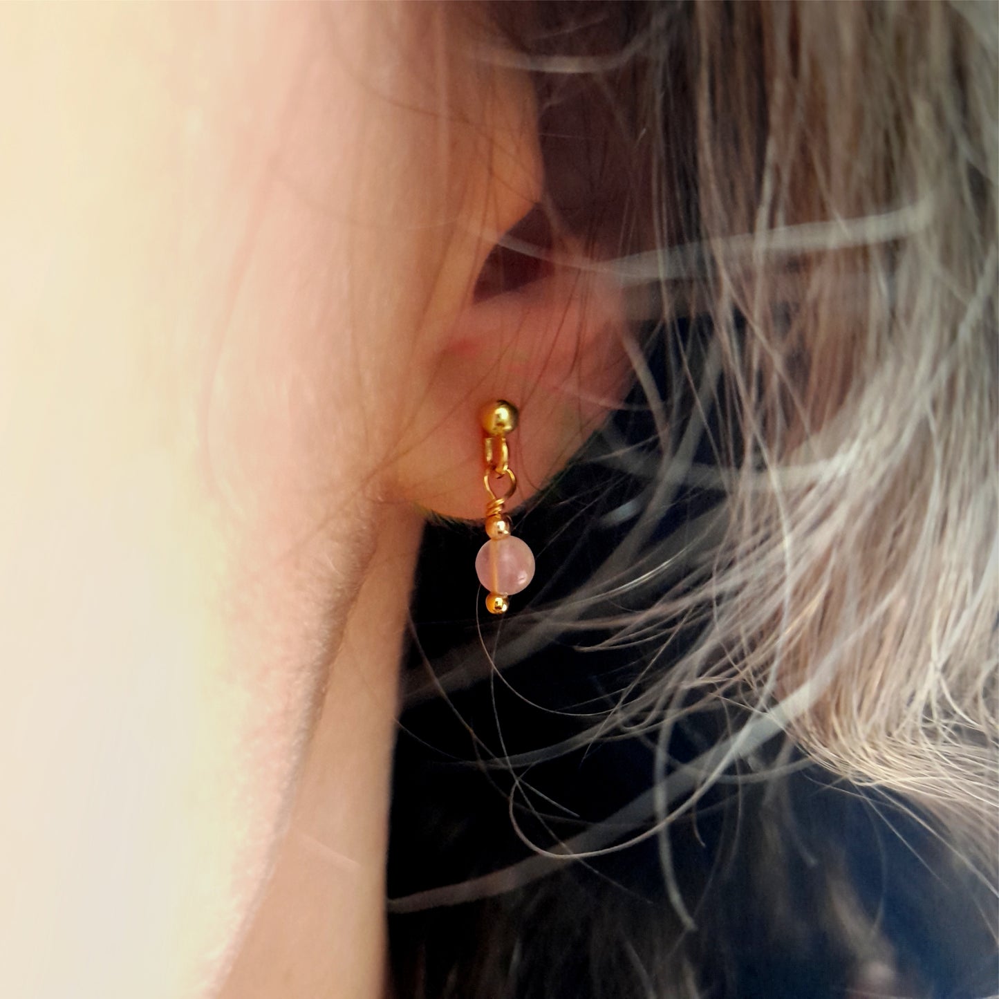 Tiny Rose Quartz Earrings | Dainty Crystal for Love and Harmony