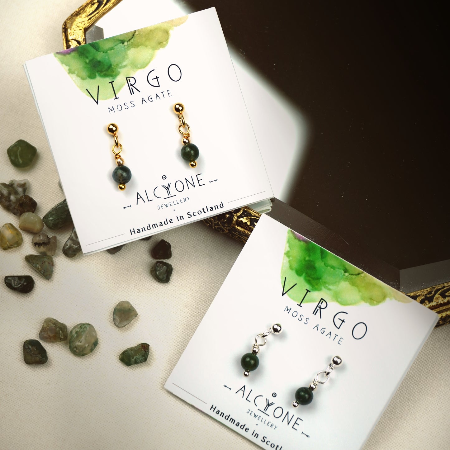 Earrings VIRGO Moss Agate