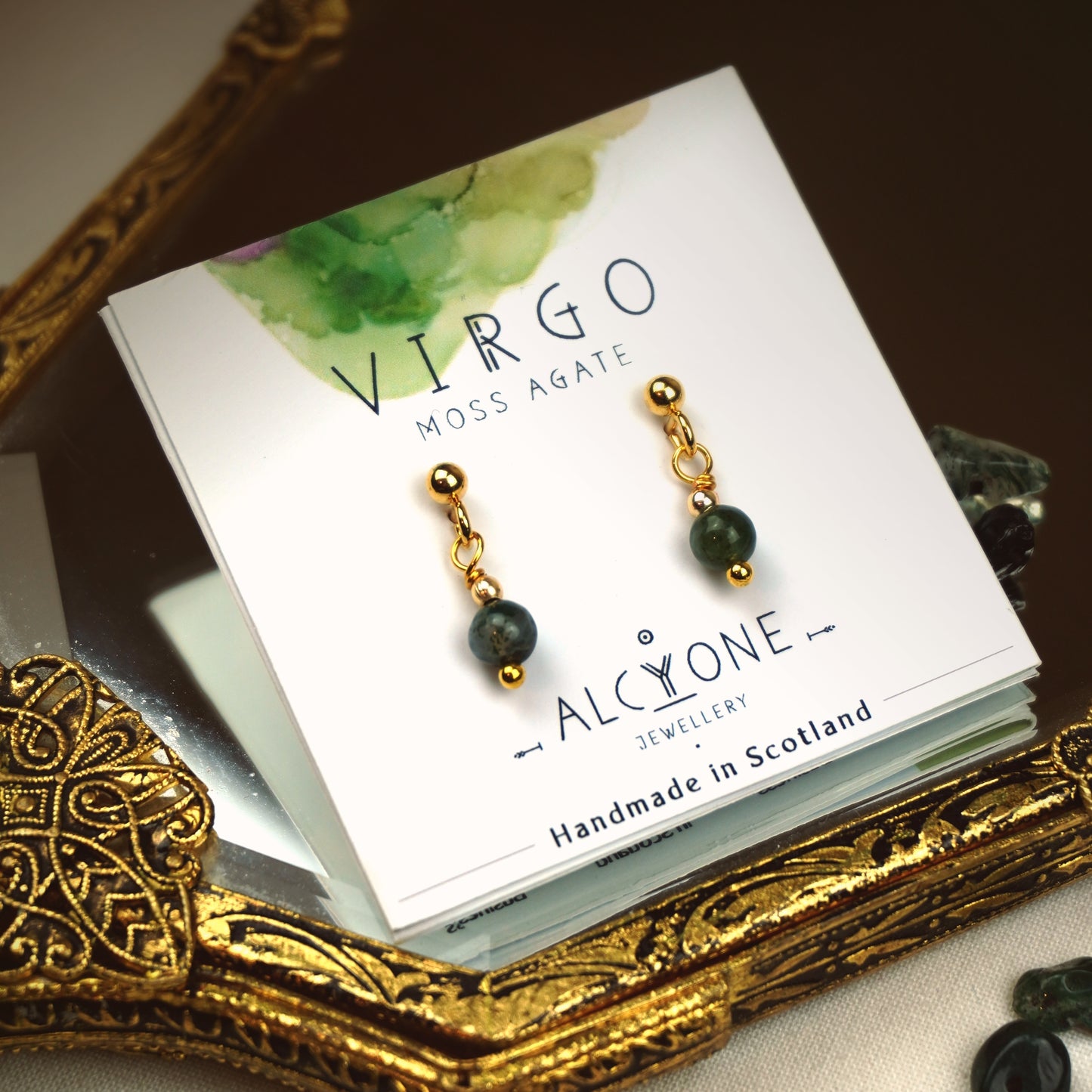 Earrings VIRGO Moss Agate