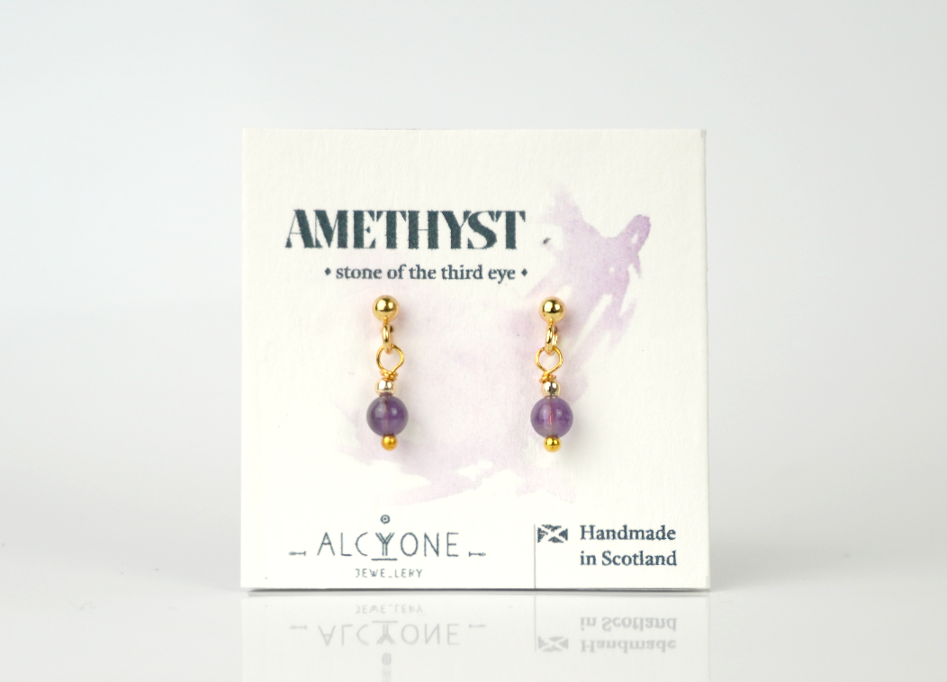 Tiny Amethyst Earrings | Dainty Crystal for Intuition and Clarity