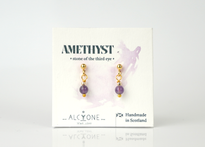 Tiny Amethyst Earrings | Dainty Crystal for Intuition and Clarity