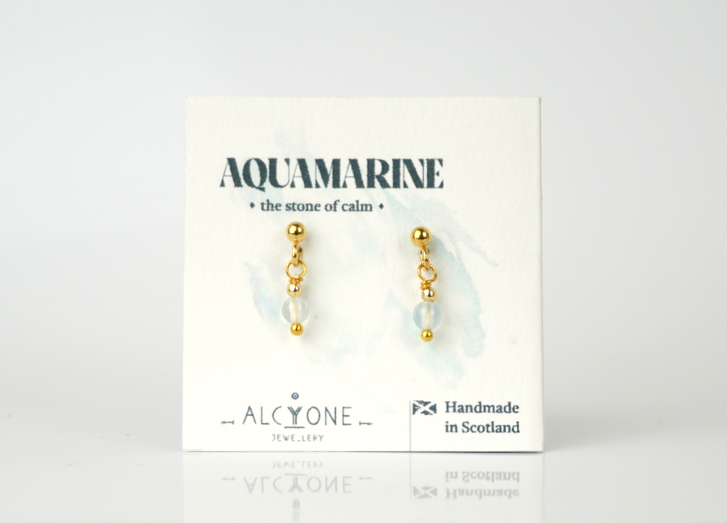 Tiny Aquamarine Earrings | Dainty Crystal for Calm and Peace