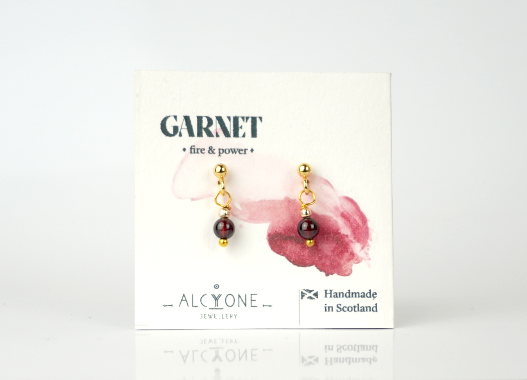 Tiny Garnet Earrings | Dainty Crystal for Passion & Strength