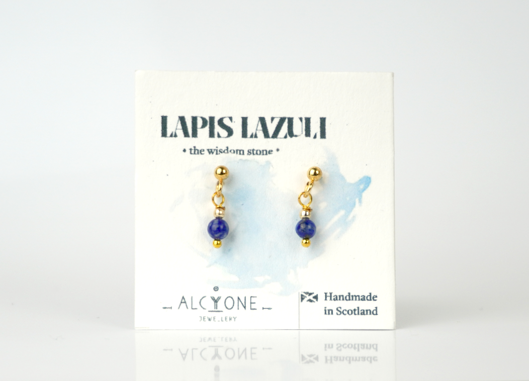 Tiny Lapis Lazuli Earrings | Dainty Crystal for Wisdom & Intuition