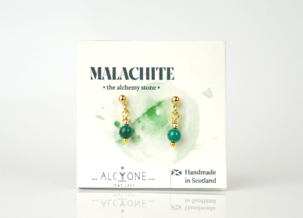 Tiny Malachite Earrings | Dainty Crystal for Transformation and Self Love