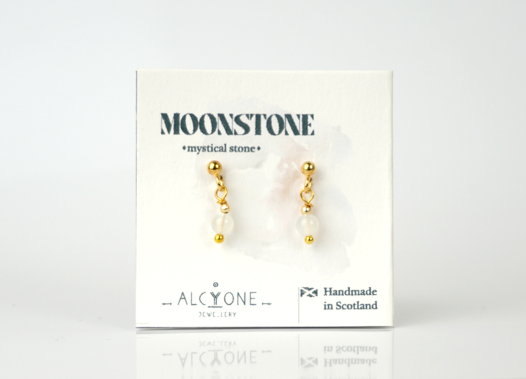 Tiny Moonstone Earrings | Dainty Crystal for Intuition and Calm