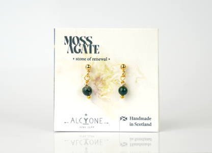 Tiny Moss Agate Earrings | Dainty Crystal for Balance and New Beginnings