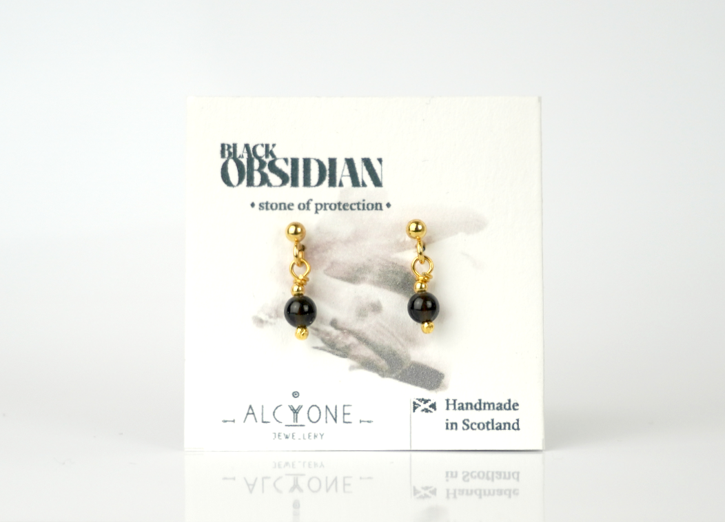 Tiny Black Obsidian Earrings | Dainty Crystal for Protection & Truth