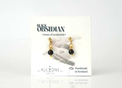 Tiny Black Obsidian Earrings | Dainty Crystal for Protection & Truth