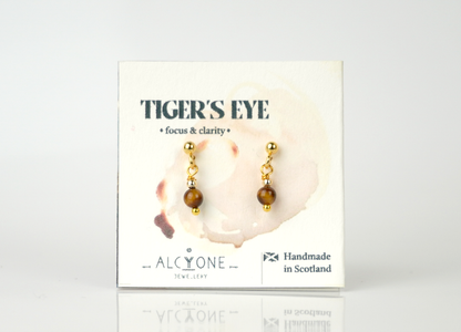 Tiny Tiger’s Eye Earrings | Dainty Crystal for Courage and Strength