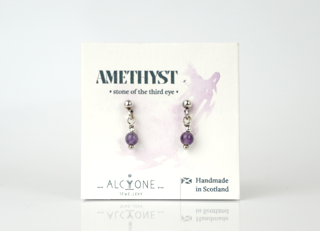 Tiny Amethyst Earrings | Dainty Crystal for Intuition and Clarity