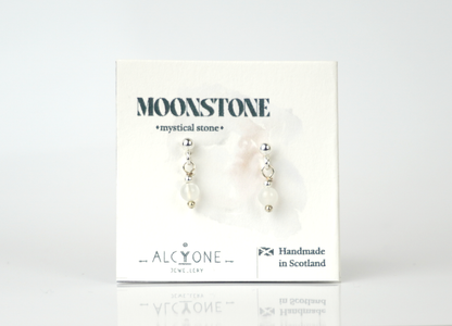 Tiny Moonstone Earrings | Dainty Crystal for Intuition and Calm