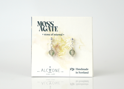Tiny Moss Agate Earrings | Dainty Crystal for Balance and New Beginnings