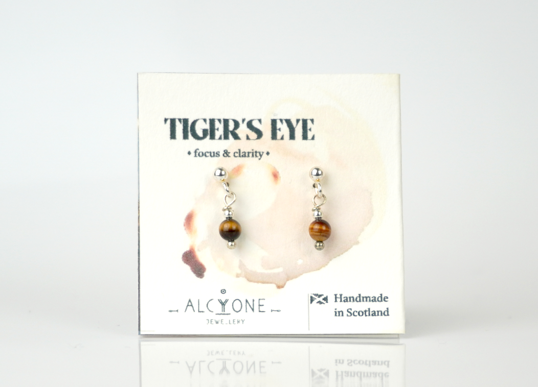 Tiny Tiger’s Eye Earrings | Dainty Crystal for Courage and Strength