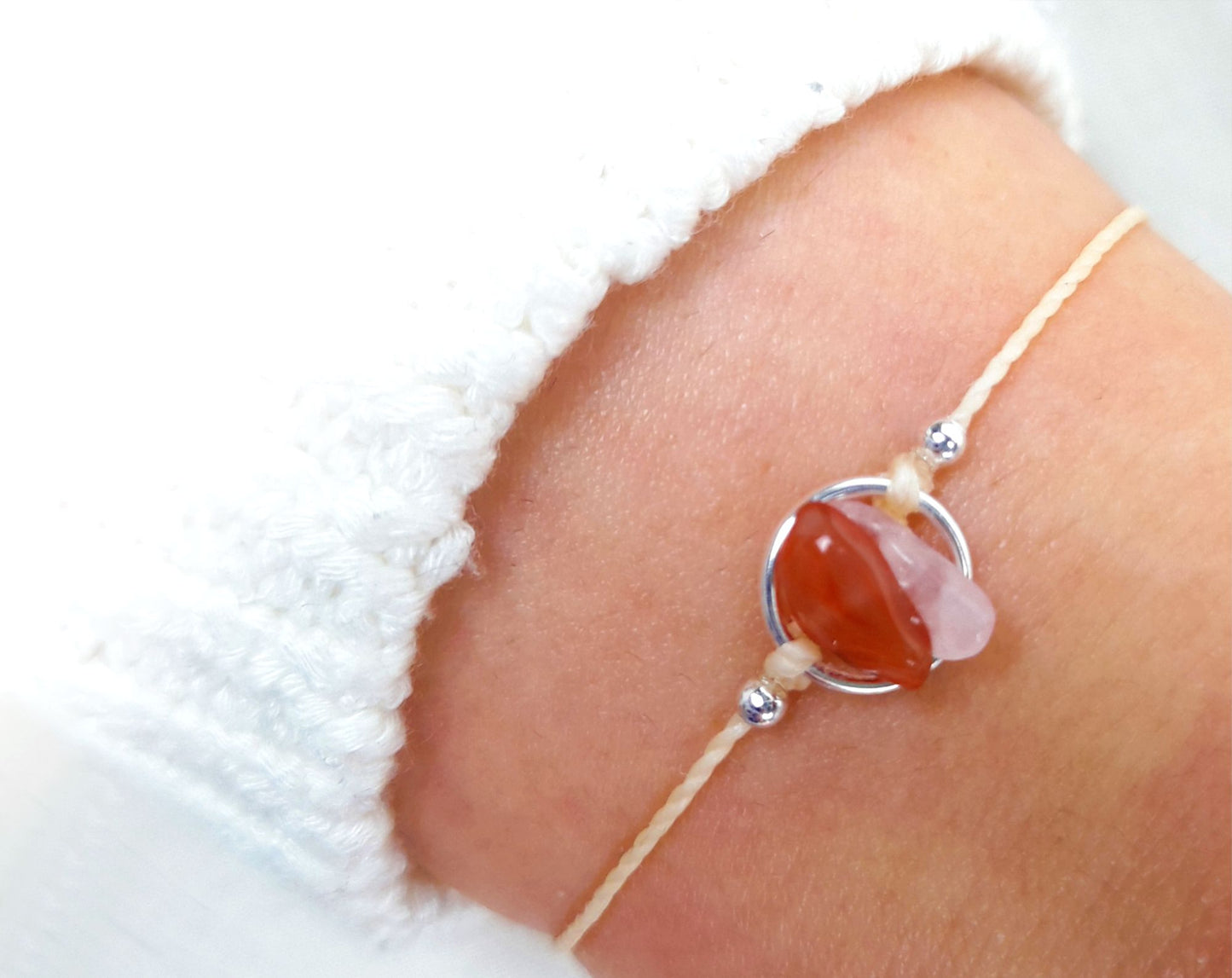 Love and Passion: Carnelian and Rose Quartz Bracelet