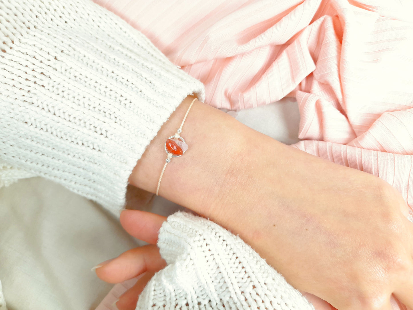 Love and Passion: Carnelian and Rose Quartz Bracelet