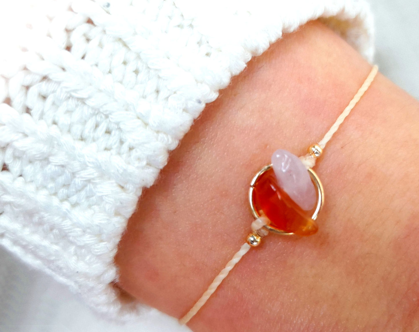 Love and Passion: Carnelian and Rose Quartz Bracelet